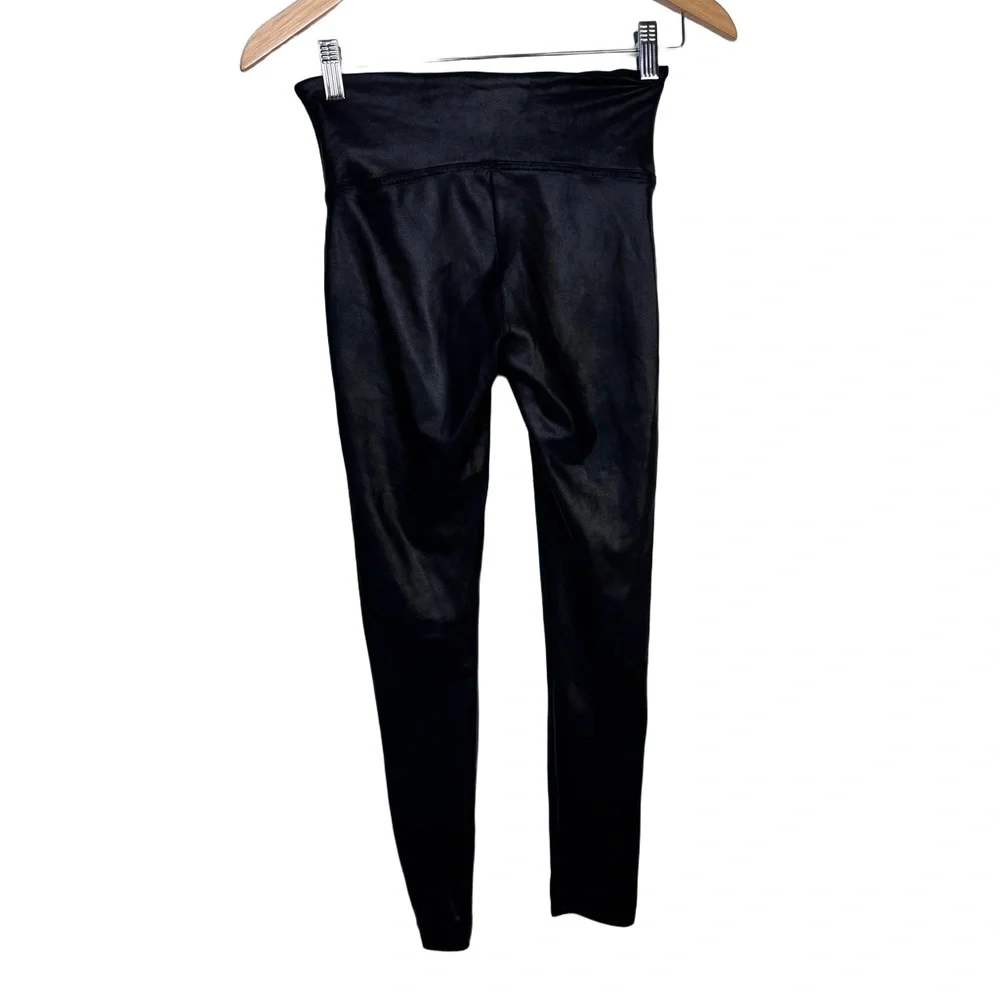 Spanx Faux Leather Shimmer Leggings M Petite Black High Rise Sculpting - Picture 2 of 8